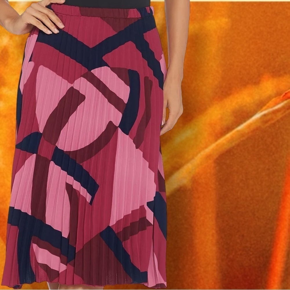 NWOT Studio by Denim & Co. ‘Printed Pull-On Pleated Skirt’ in “Dark Raspberry”